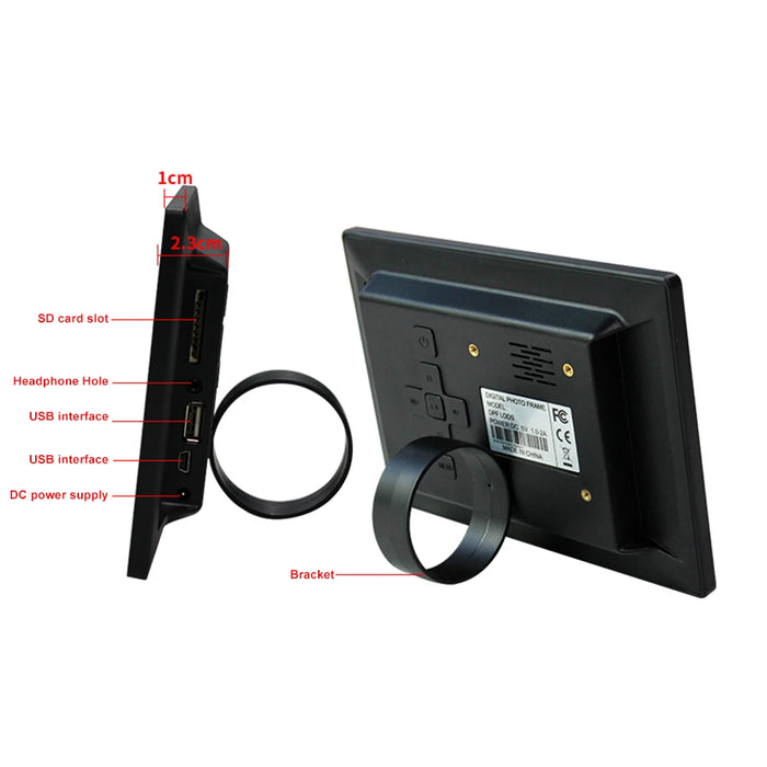 7-inch Digital Photo Frame — 16:9 LED Display, Photo, Video & Music, Clock & Calendar