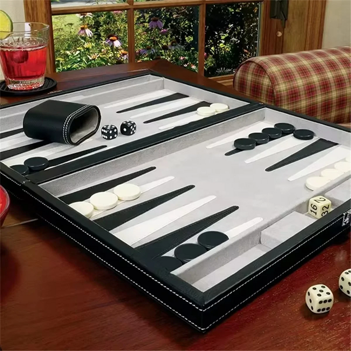 Classic Backgammon & Chess Set in Folding PU Leather Case – Portable Travel Game