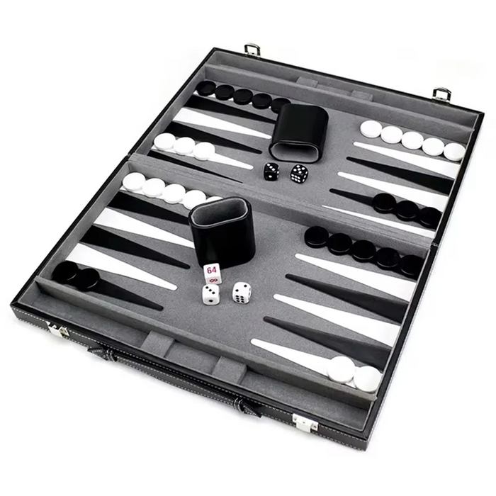 Classic Backgammon Set with PU Leather Folding Case – Portable Travel Game
