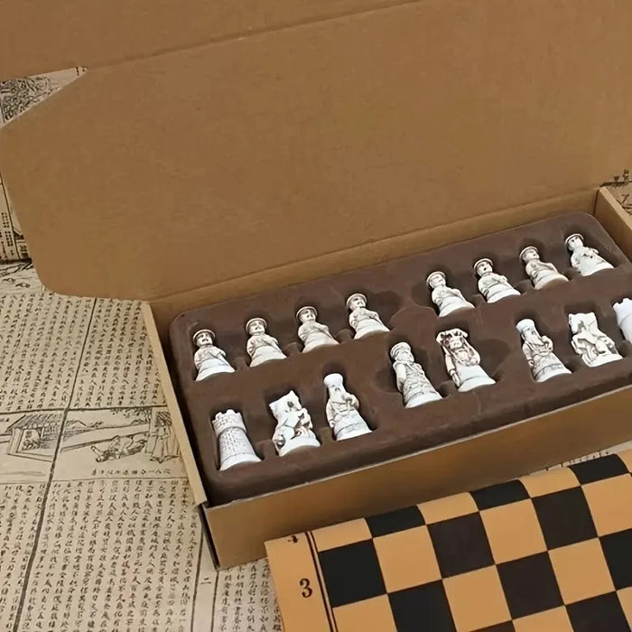 Retro Resin Chess Set with Qing Dynasty 3D Pieces — 28cm (11in) Board