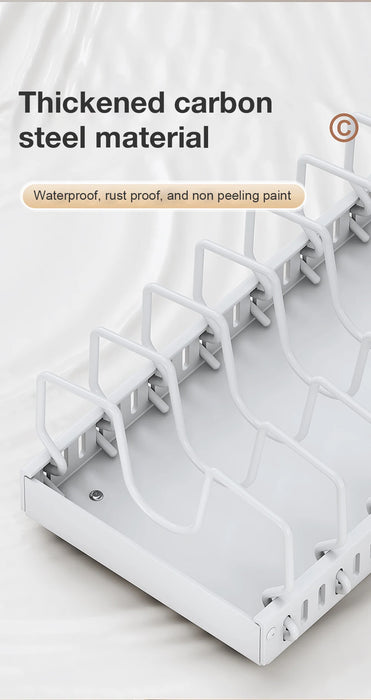Under-Cabinet Pull-Out Pots & Pans Organiser — Sliding Tray with 8 Adjustable Dividers