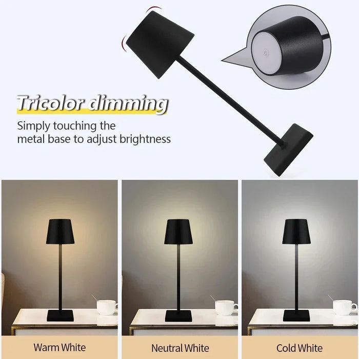 LED Skrivbordslampa - Usb-uppladdningsbar, vattentät, trådlös touch för bar, restaurang, hotellrum - Idealisk belysningslösning för bordets atmosfär inom hotell- och restaurangbranschen