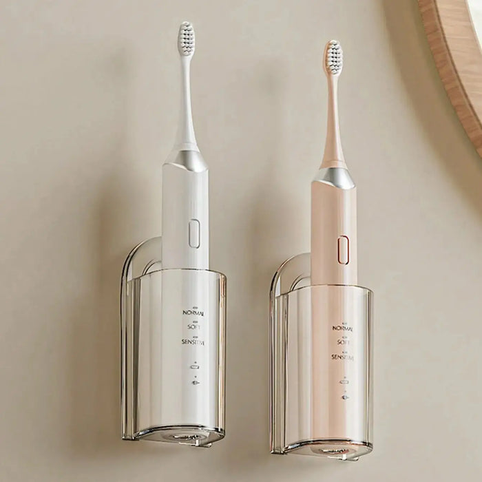 Wall‑Mounted Electric Toothbrush Holder — Clear Plastic Storage Rack