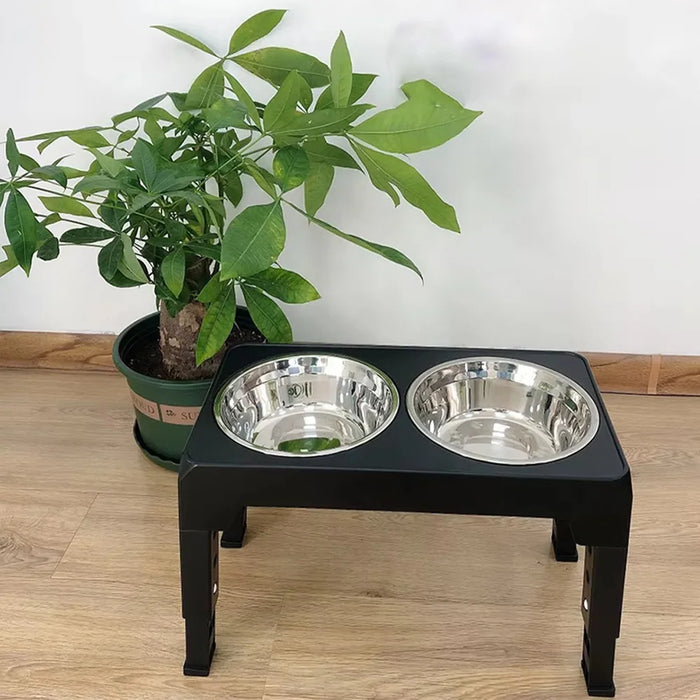 Adjustable Elevated Dog Feeder with Double Stainless Steel Bowls — Small to Large Dogs