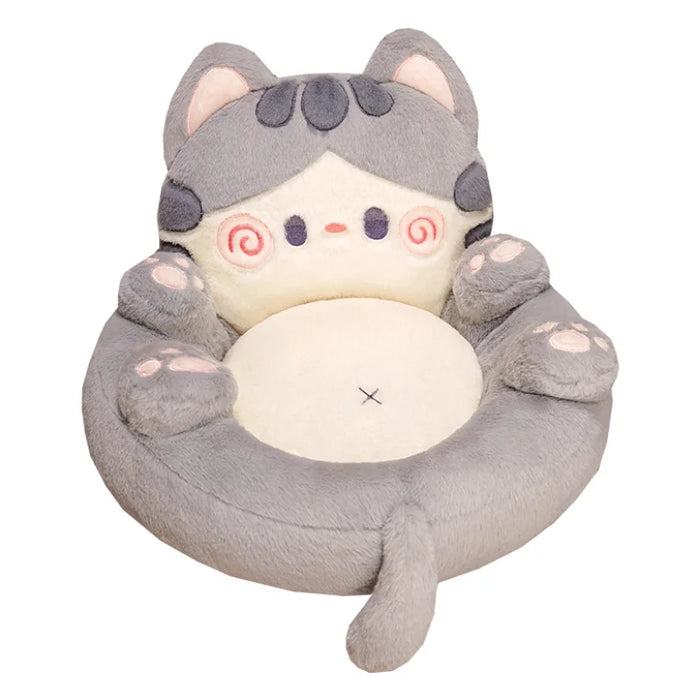 Tatami Floor Cushion with Backrest — 50×50cm Faux Rabbit Fur Lazy Seat (Grey/Pink)