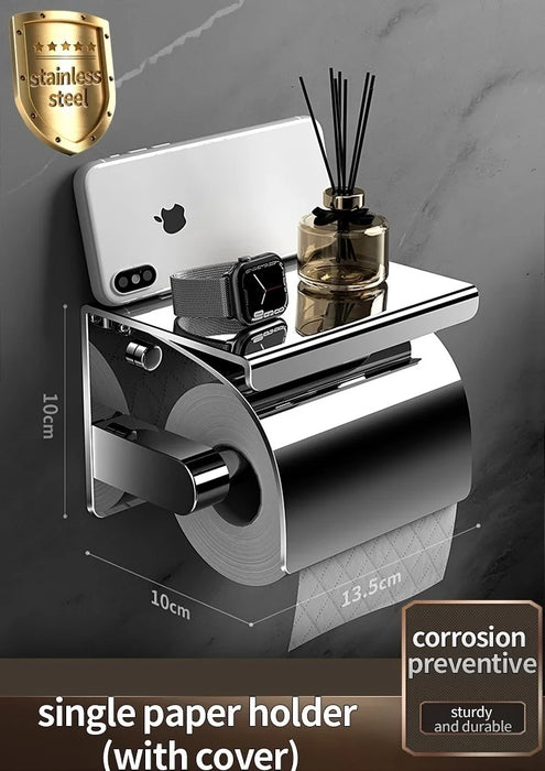 Stainless Steel Wall-Mounted Paper Towel & Toilet Roll Holder
