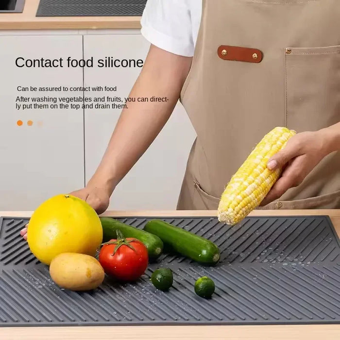 Silicone Kitchen Drain Mat — Non-Slip Heat-Resistant Drying Pad, Rectangle Trivet (Grey, S/M/L)