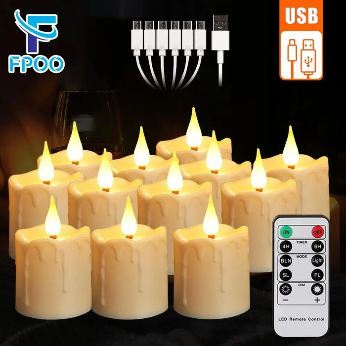 Rechargeable Waterproof LED Tea Lights with Remote Timer — Flameless Home & Wedding Candles