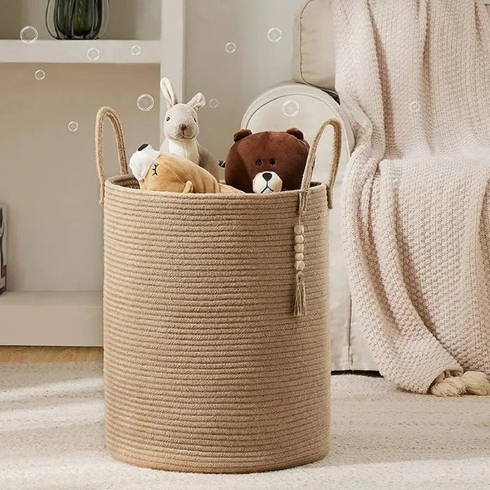 Large Tall Woven Storage Basket – Foldable Cotton Rope Laundry Hamper