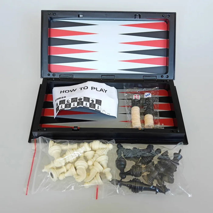 Foldable Magnetic 3-in-1 Board — Chess, Checkers & Backgammon, 25cm