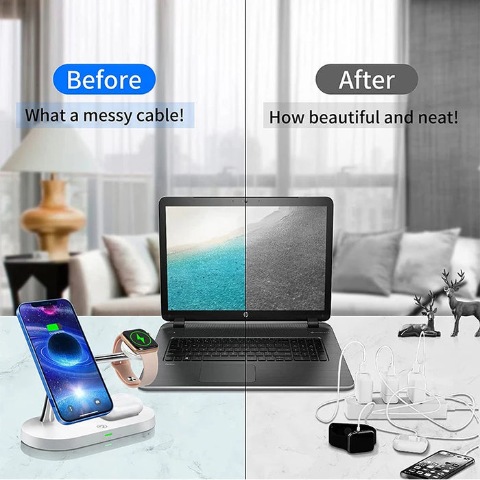 3-in-1 Magnetic Wireless Charger Stand for iPhone 12–17, Apple Watch Series 4–10 & AirPods (Qi)