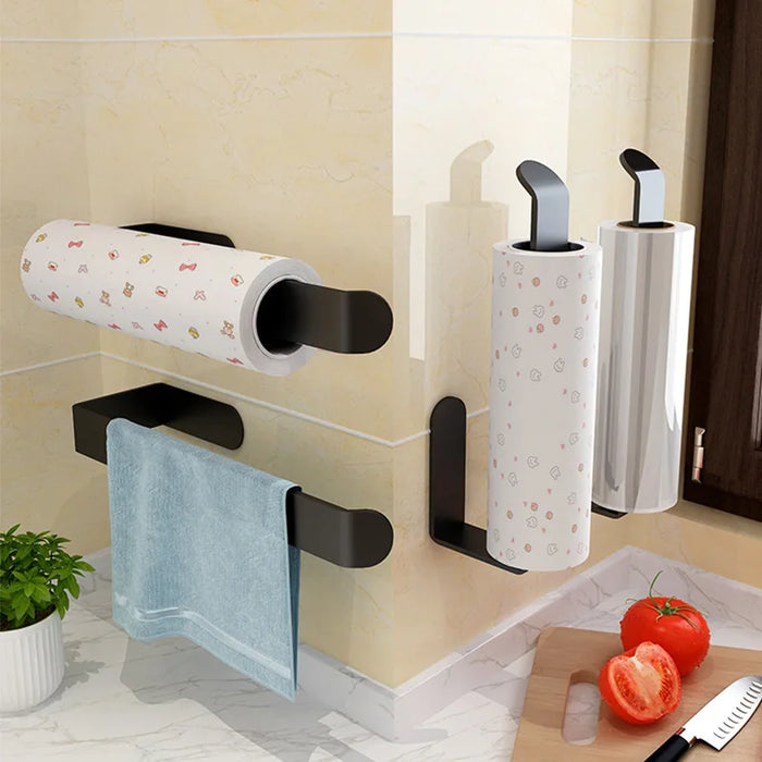 Self‑Adhesive Wall‑Mounted Tissue & Towel Holder — Space‑Saving No‑Drill (White/Black)