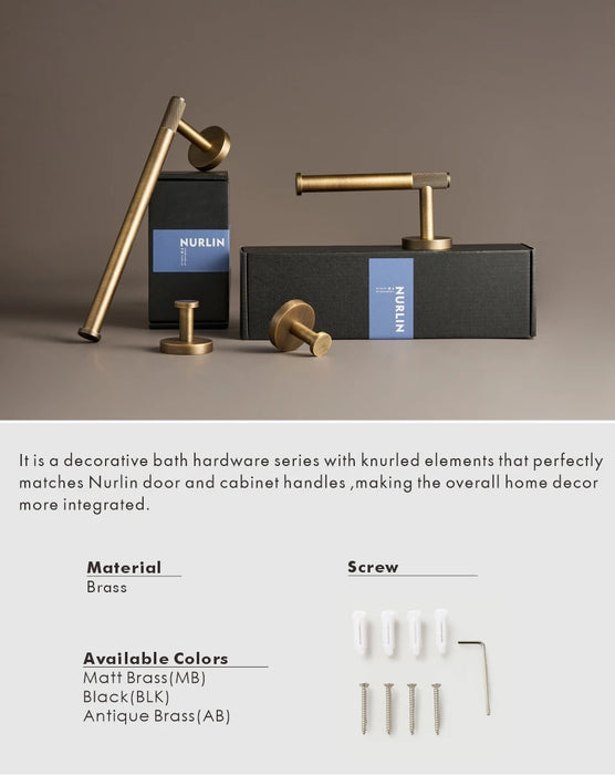Brass Knurled Antique Bronze Bathroom Hardware – Towel Rack, Toilet Roll Holder & Hook