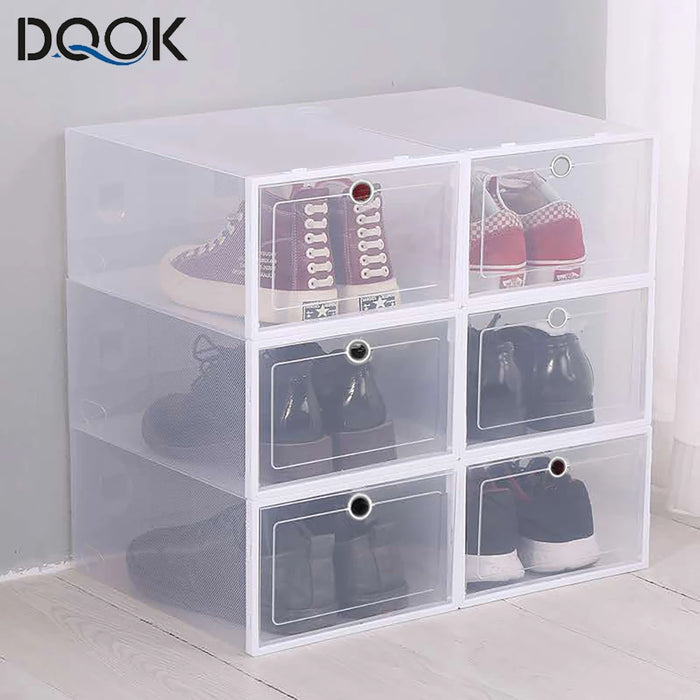 Transparent 6-Pack Shoe Storage Boxes — Thickened, Foldable, Dustproof & Stackable
