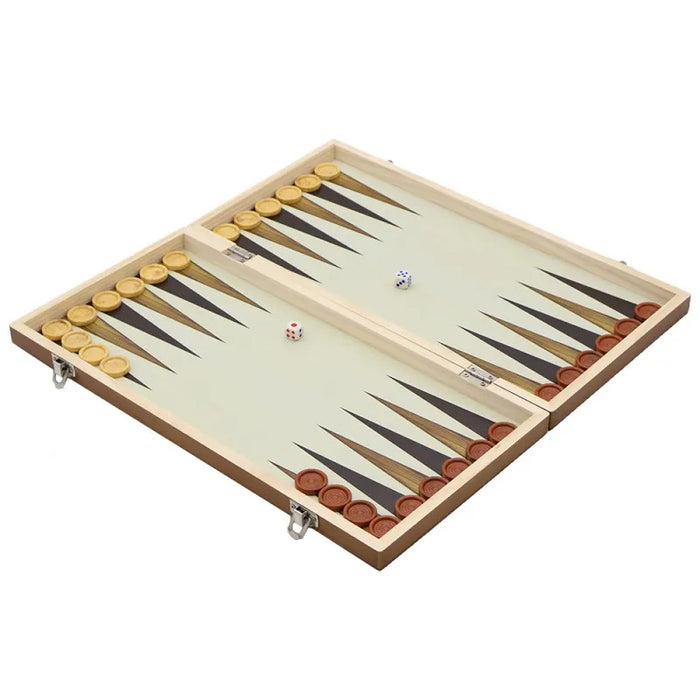 3‑in‑1 Foldable Wooden Travel Board — Chess, Checkers & Backgammon
