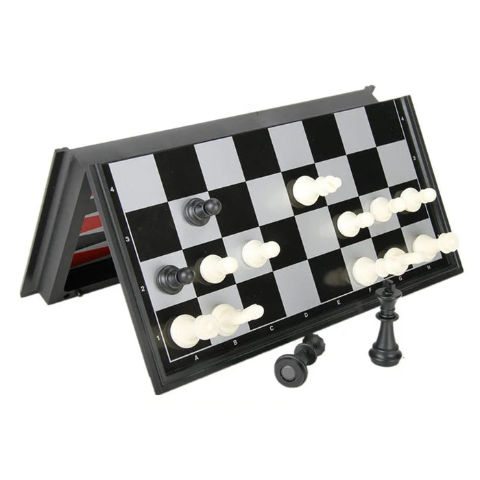 25cm Foldable Magnetic 3-in-1 Game Board — Chess, Checkers & Backgammon