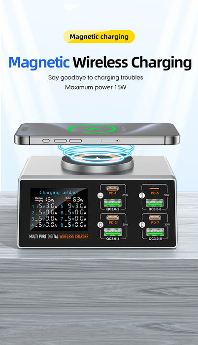 140W 8‑Port GaN Fast Charger Station with Qi2 Wireless Pad — Travel & Home