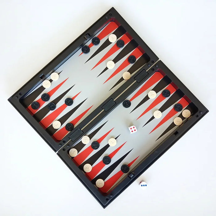 Foldable Magnetic 3-in-1 Board — Chess, Checkers & Backgammon, 25cm