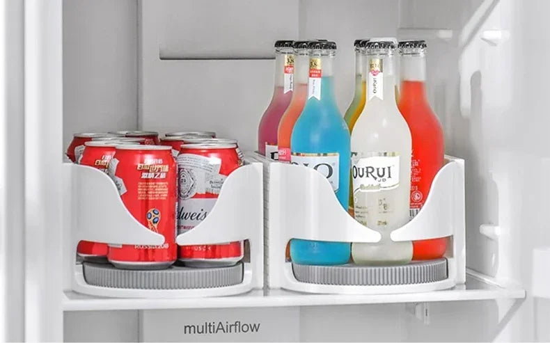 Rotating Fridge Organiser Bin – Soda Can & Bottle Holder, 360° Access
