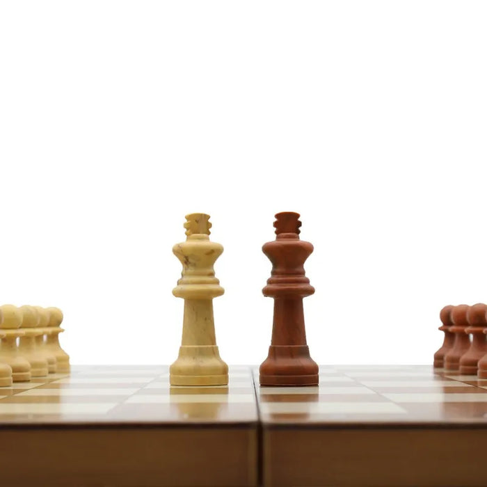 3‑in‑1 Foldable Wooden Travel Board — Chess, Checkers & Backgammon