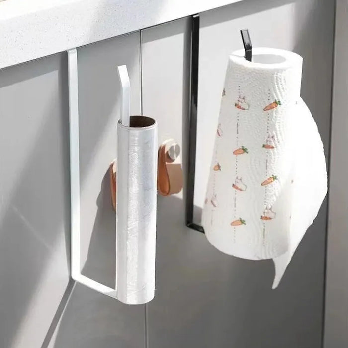 Paper Roll Holder — No-Drill Under-Cabinet Towel & Cling Film Rack (White/Black)