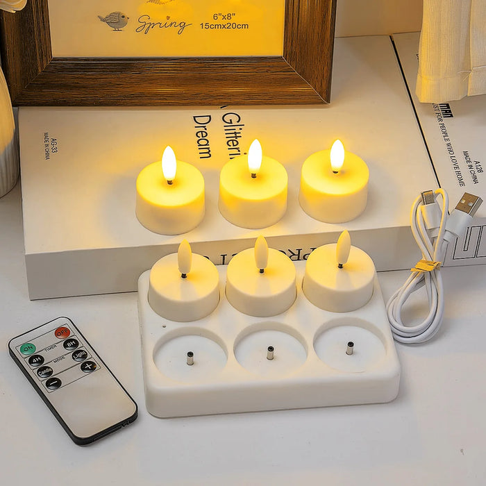 Rechargeable Flameless LED Tea Lights with Remote & Timer — 3D Flicker