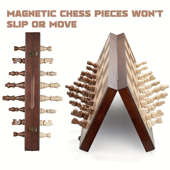 Magnetic Wooden Chess Set 39.37cm (15.5in) Folding Travel Board with 2 Extra Queens
