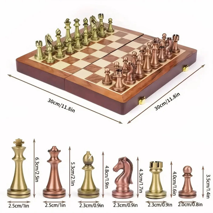 30cm (11.8in) Antique Bronze Foldable Chess Set with Alloy Weighted Pieces