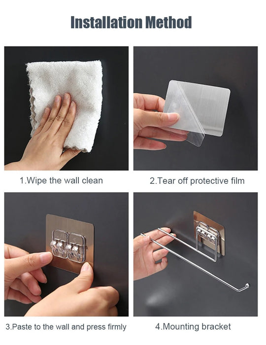 Drill-Free Stainless Steel Wall-Mounted Paper Towel & Toilet Roll Holder