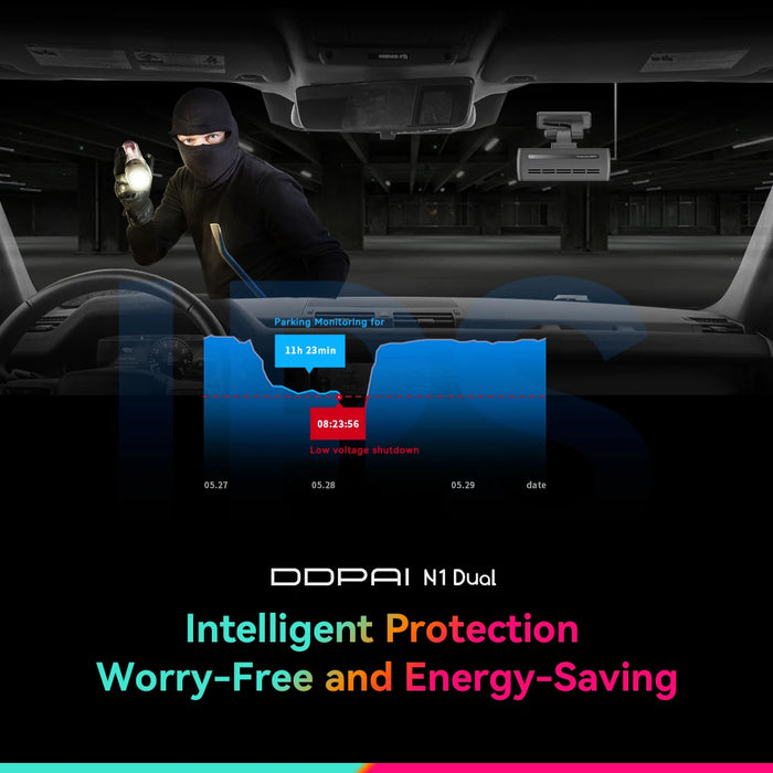 N1 Dual Dash Cam — 1296P Front & 1080P Rear, NightVIS, App Control