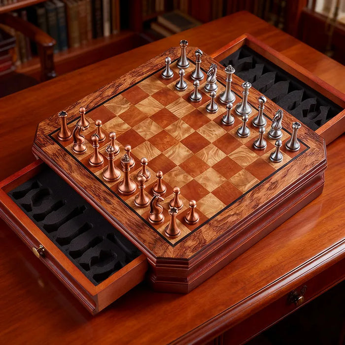 High-end 30.5cm (12") international chess set with metal pieces and two extra queens