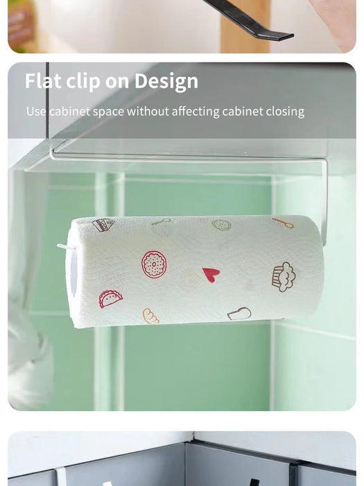 Paper Roll Holder — No-Drill Under-Cabinet Towel & Cling Film Rack (White/Black)
