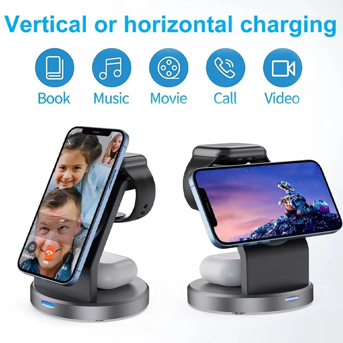 3‑in‑1 Magnetic Wireless Charging Stand for iPhone, Apple Watch & AirPods (USB‑C)