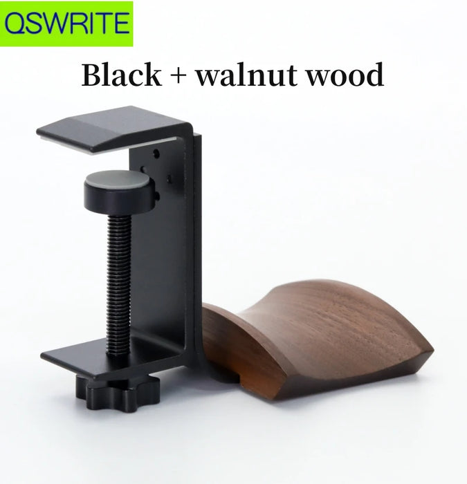 Clip-style Desktop Headphone & Earphone Holder — Aluminium Alloy & Solid Wood