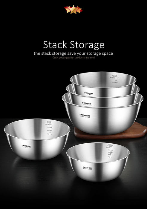 304 Stainless Steel Mixing Bowl (16–30cm) — LFGB Certified with Measuring Scale