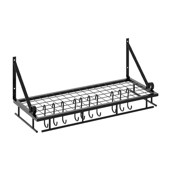 60cm Wall-Mounted Kitchen Organiser Rack with 10 Hooks – Black