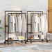 Double‑Rod Mobile Clothes Rack with Wheels — Black Metal