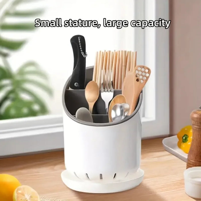 Chopstick Holder with Drain Tray — Tableware Storage Rack, Plastic Kitchen Organiser