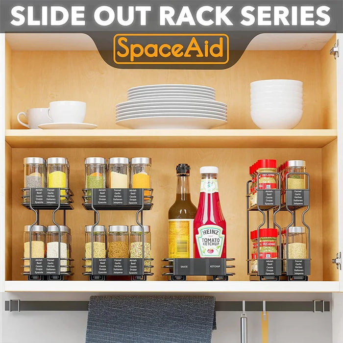 Slide Spice Rack Organizer — 2- or 4-Tier Pull-Out Metal Spice Drawer for Kitchen & Dining