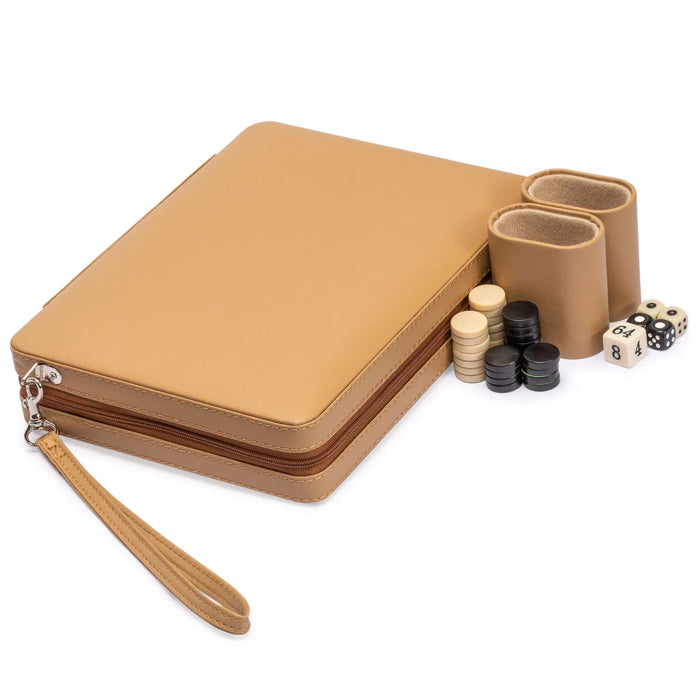 Travel Chess & Backgammon Set with Acrylic Pieces in Leather Case, 25 x 19 x 6 cm