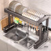 Over‑Sink Dish Drying Rack with Utensil Holder — Stainless Steel, Matt Black