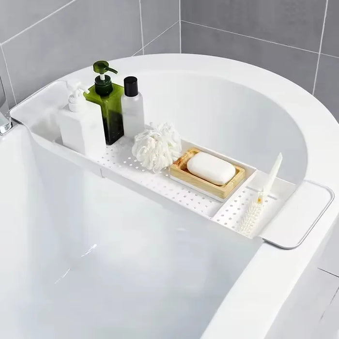 Extendable Bathtub Tray – Single‑Tier Corner Bathroom Shelf (Plastic)