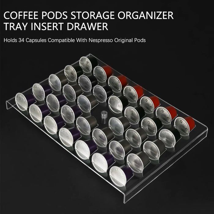 Acrylic Coffee Pod Tray — Holds 34 Nespresso Original Capsules