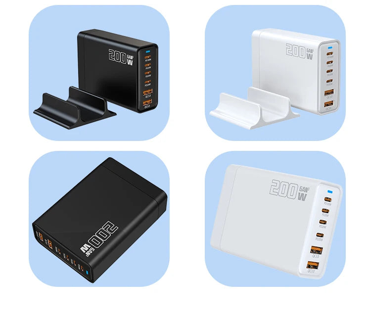 200W GaN 5‑Port USB‑C Fast Charger — Desktop Hub for MacBook Pro/Air & iPad Pro