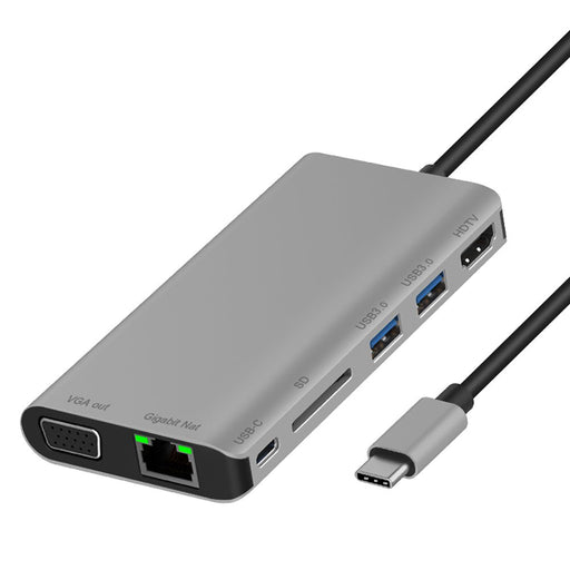 FD-F67 Type-c Hub - HDMI-Compatible VGA, 2-Port USB3.0, SD Card Reader, Gigabit Ethernet Port, PD Docking Station, Audio Plug - Ideal for Multi-Device Connectivity and Efficient Workspaces - Shopsta EU