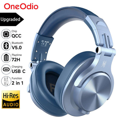 Oneodio Upgrade A70 Wireless Bluetooth Headphones Over Ear Hi-Res Audio Type C Bluetooth Headset With Microphone 72H Blue - Shopsta EU