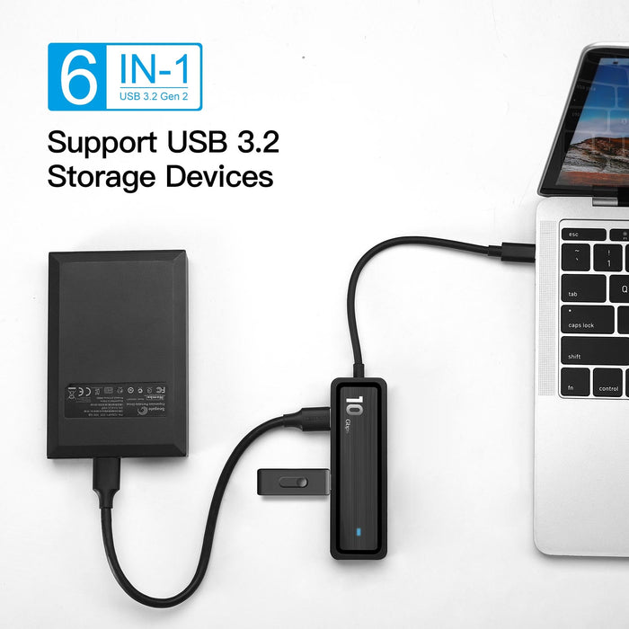 Pinrui 6-in-1 USB Hub - USB3.1 Gen 2 4-Port Expander with SD/TF Adapter, Laptop Docking Station - Perfect for Efficient Working and Data Transfers - Shopsta EU