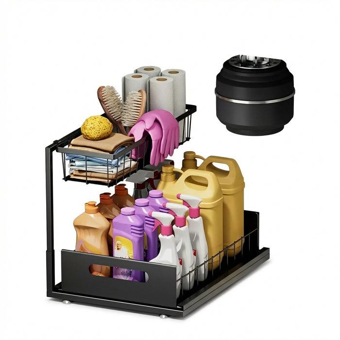 Double-Layer Pull-Out Under-Sink Shelf — Sliding Cabinet Storage for Kitchen & Bathroom