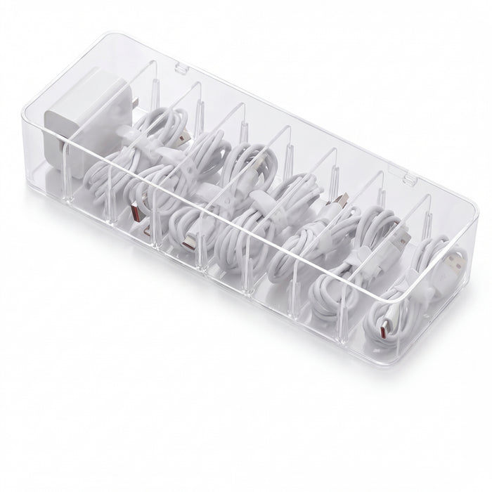 8-Compartment Transparent Acrylic Cable Organiser Box with Dustproof Cover