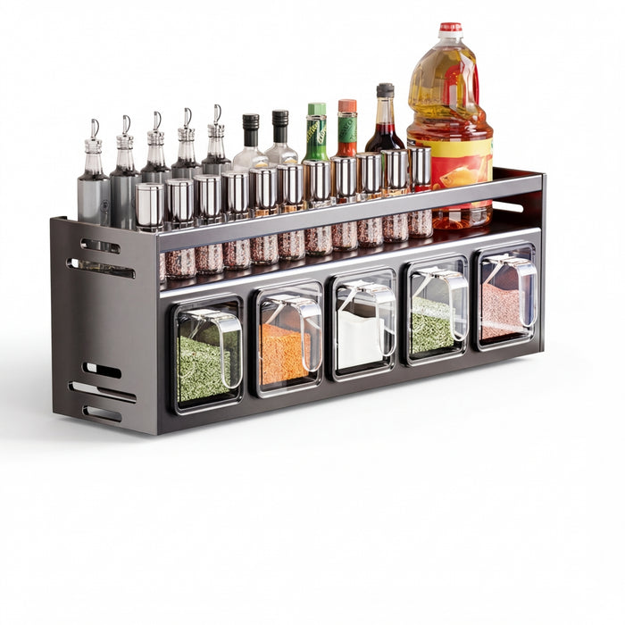 No-drill Wall-mounted Metal Spice Rack — Rust-resistant Kitchen Organizer